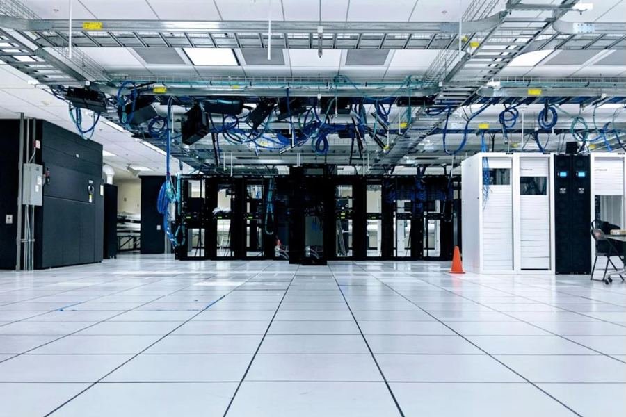 Server room with overhead cable trays